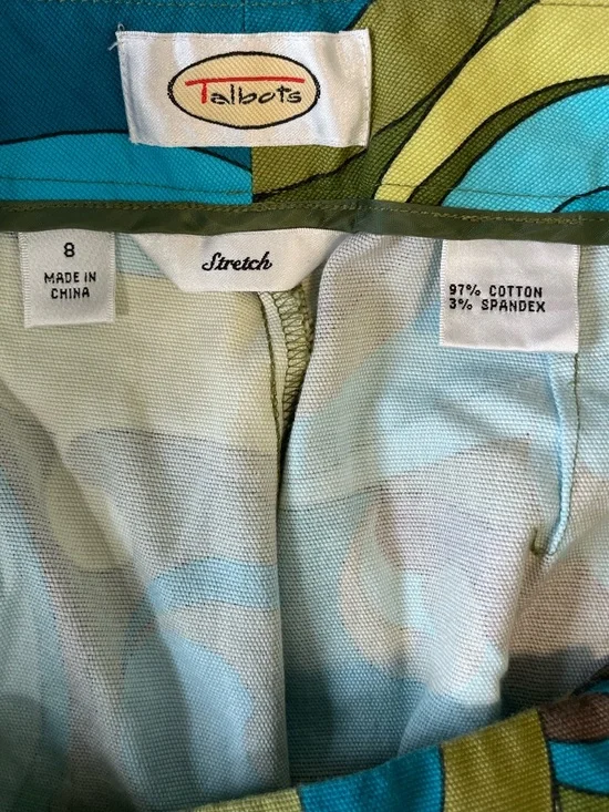 Talbots Turquoise & Lime Crop Pants 8 Psychedelic Bold Swirl Stretch Paisley - Picture 13 of 16